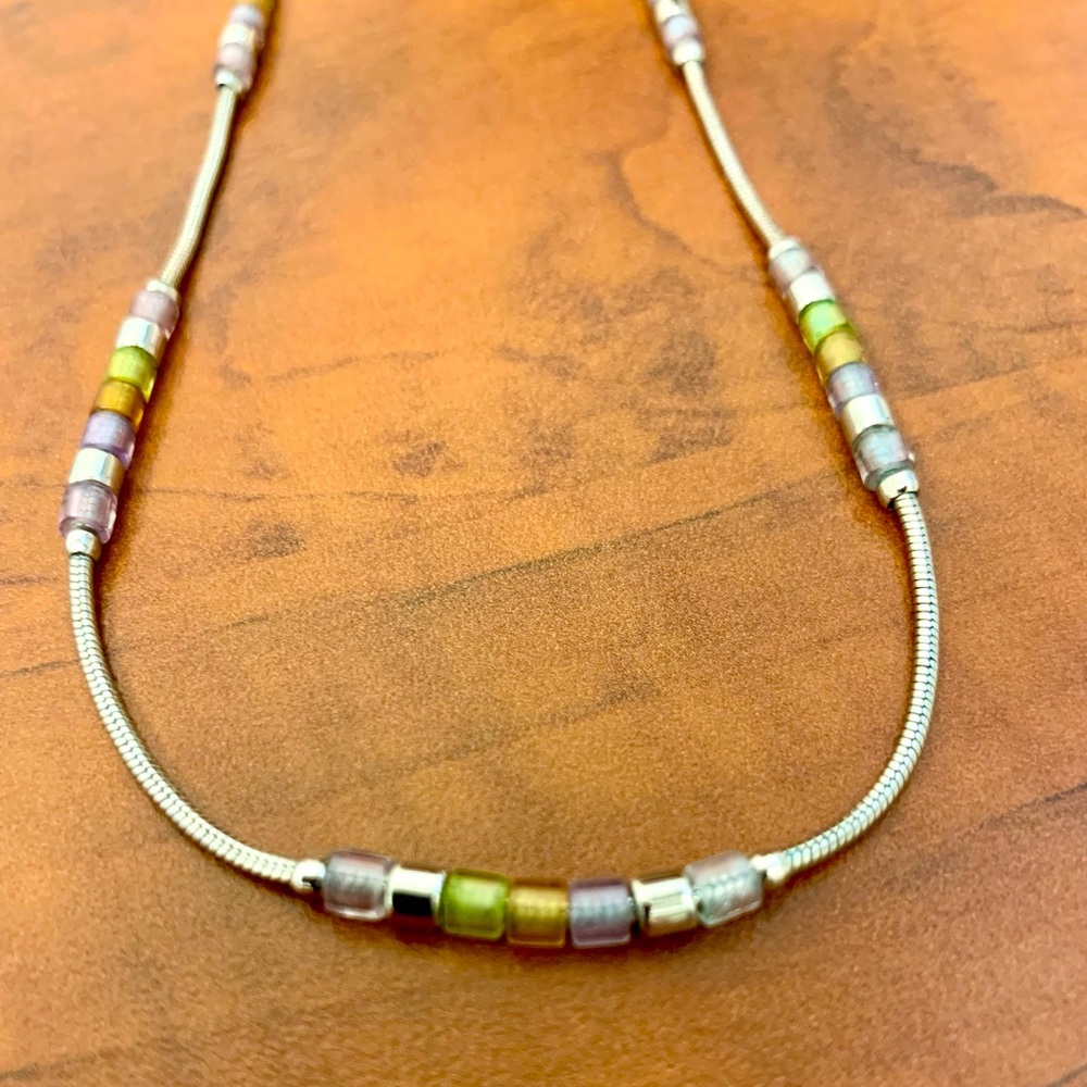 Liz Claiborne choker necklace Silvertone with multicolored beads.
